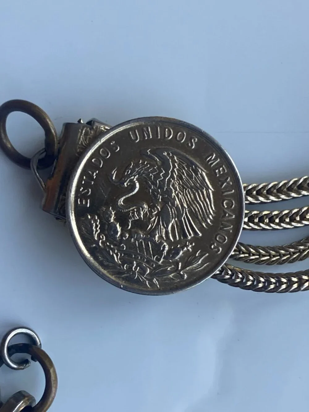 Vintage British & Mexican Coin Bracelet 1956 Queen Elizabeth II 5 Strand 7.5”